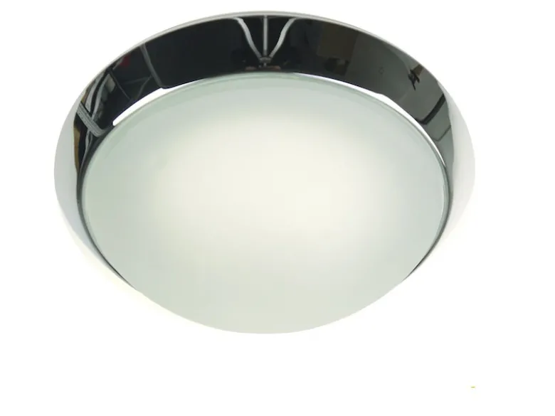 LED-Deckenleuchte rund, Glas satiniert mit Klarrand, Dekorring Chrom, Ø 25cm