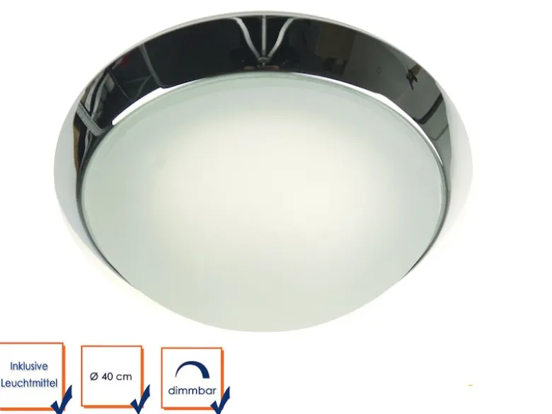 LED-Deckenleuchte rund, Glas satiniert mit Klarrand, Dekorring Chrom, Ø 25cm