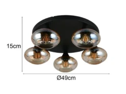 LED Deckenleuchte rund mit 5 Glas Lampenschirmen Bernsteinfarbig, Ø 49cm