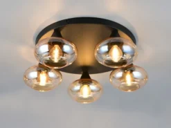 LED Deckenleuchte rund mit 5 Glas Lampenschirmen Bernsteinfarbig, Ø 49cm
