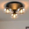 LED Deckenleuchte rund mit 3 Glas Lampenschirmen Bernsteinfarbig, Ø 39cm