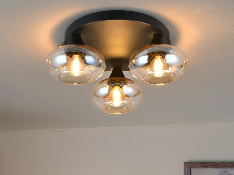LED Deckenleuchte rund mit 3 Glas Lampenschirmen Bernsteinfarbig, Ø 39cm