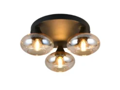 LED Deckenleuchte rund mit 3 Glas Lampenschirmen Bernsteinfarbig, Ø 39cm
