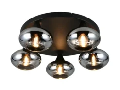 LED Deckenleuchte rund mit 5 Rauchglas Lampenschirmen, Ø 49cm