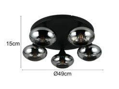 LED Deckenleuchte rund mit 5 Rauchglas Lampenschirmen, Ø 49cm