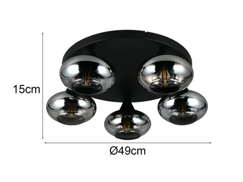 LED Deckenleuchte rund mit 5 Rauchglas Lampenschirmen, Ø 49cm
