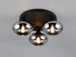 LED Deckenleuchte rund mit 3 Rauchglas Lampenschirmen, Ø 39cm