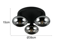 LED Deckenleuchte rund mit 3 Rauchglas Lampenschirmen, Ø 39cm