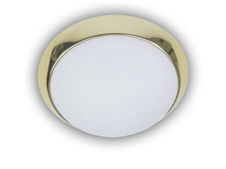 LED-Deckenleuchte rund, Opalglas matt, Dekorring Messing poliert, Ø 25cm