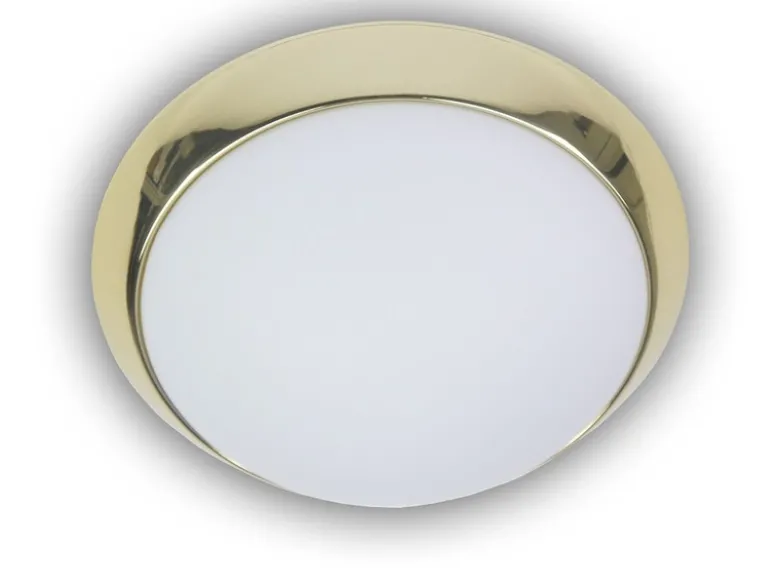 LED-Deckenleuchte rund, Opalglas matt, Dekorring Messing poliert, Ø 40cm
