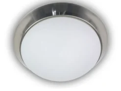 LED-Deckenleuchte rund, Opalglas matt, Dekorring Nickel matt, Ø 40cm