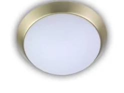 LED-Deckenleuchte rund, Opalglas matt, Dekorring Messing matt, Ø 25cm
