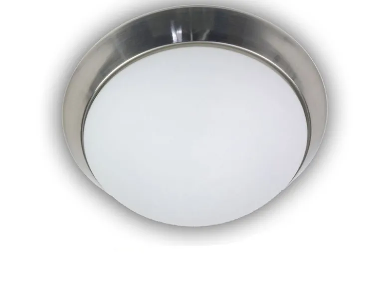 LED-Deckenleuchte rund, Opalglas matt, Dekorring Nickel matt, Ø 25cm