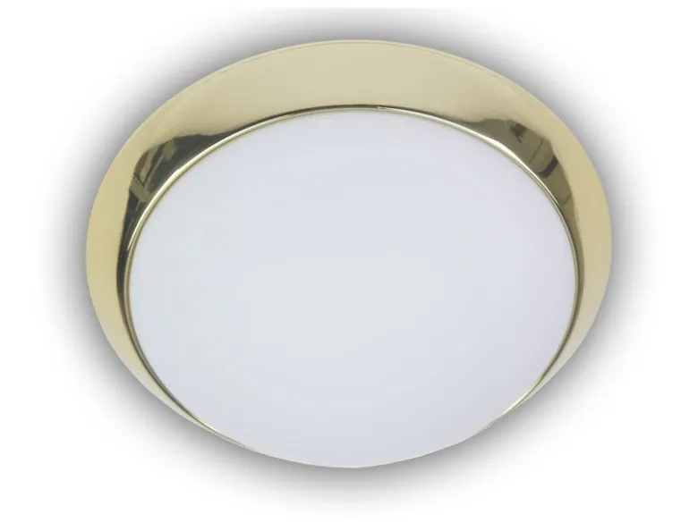 LED-Deckenleuchte rund, Opalglas matt, Dekorring Messing poliert, Ø 35cm