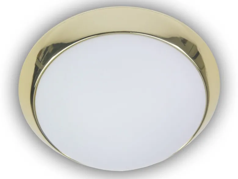 LED-Deckenleuchte rund, Opalglas matt, Dekorring Messing poliert, Ø 50cm