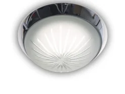 LED Deckenleuchte rund, Schliffglas satiniert, Dekorring Chrom, Ø 35cm
