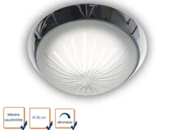 LED Deckenleuchte rund, Schliffglas satiniert, Dekorring Chrom, Ø 35cm