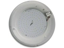 LED-Deckenleuchte rund, Schliffglas satiniert, Dekorring Messing poliert, Ø 35cm