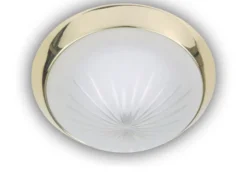 LED-Deckenleuchte rund, Schliffglas satiniert, Dekorring Messing poliert, Ø 35cm