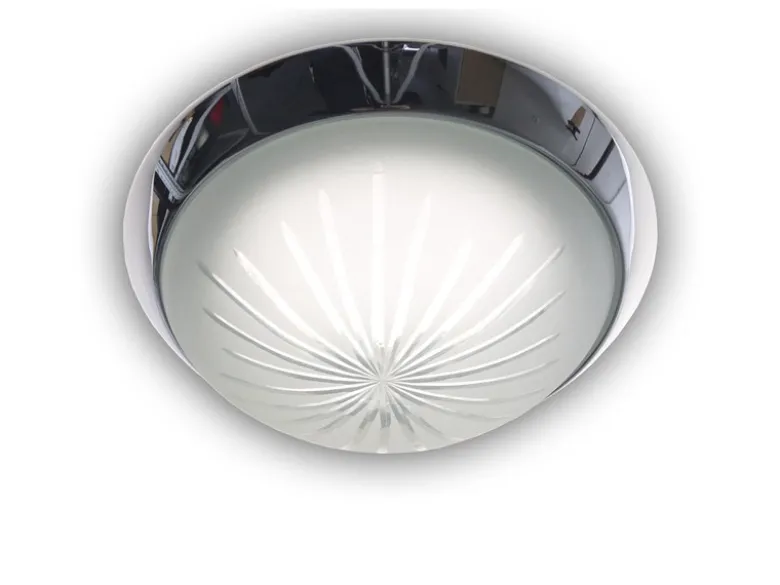 LED-Deckenleuchte rund, Schliffglas satiniert, Dekorring Chrom, Ø 25cm