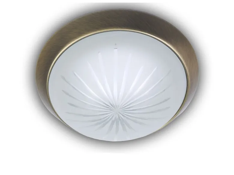 LED-Deckenleuchte rund, Schliffglas satiniert, Dekorring Altmessing, Ø 25cm