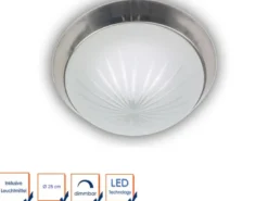 LED-Deckenleuchte rund, Schliffglas satiniert, Dekorring Nickel matt, Ø 25cm