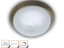 LED Deckenleuchte rund, Schliffglas satiniert, Dekorring Altmessing, Ø 35cm