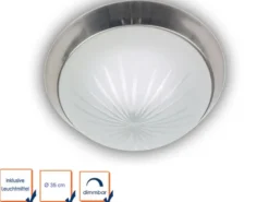 LED Deckenleuchte rund, Schliffglas satiniert, Dekorring Nickel matt, Ø 35cm