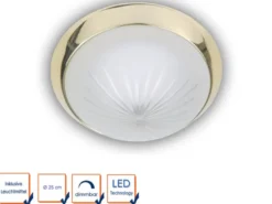 LED-Deckenleuchte rund, Schliffglas satiniert, Dekorring Messing poliert, Ø 25cm
