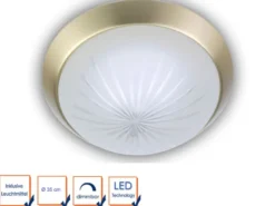 LED-Deckenleuchte rund, Schliffglas satiniert, Dekorring Messing matt, Ø 35cm