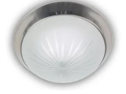 LED-Deckenleuchte rund, Schliffglas satiniert, Dekorring Nickel matt, Ø 35cm