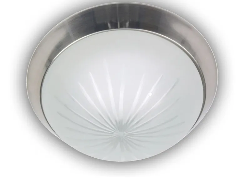 LED-Deckenleuchte rund, Schliffglas satiniert, Dekorring Nickel matt, Ø 35cm