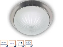 LED-Deckenleuchte rund, Schliffglas satiniert, Dekorring Nickel matt, Ø 35cm