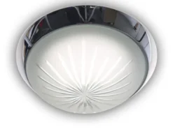 LED-Deckenleuchte rund, Schliffglas satiniert, Dekorring Chrom, Ø 35cm