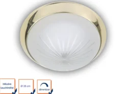 LED Deckenleuchte rund, Schliffglas satiniert, Dekorring Messing poliert, Ø 35cm
