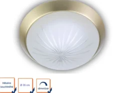 LED Deckenleuchte rund, Schliffglas satiniert, Dekorring Messing matt, Ø 35cm