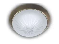 LED-Deckenleuchte rund, Schliffglas satiniert, Dekorring Altmessing, Ø 35cm