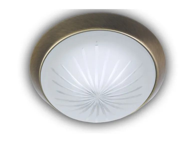 LED-Deckenleuchte rund, Schliffglas satiniert, Dekorring Altmessing, Ø 35cm