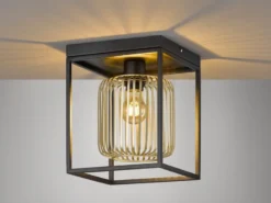 LED Deckenleuchte Schwarz Gold dimmbar über Schalter, Quadrat 23cm
