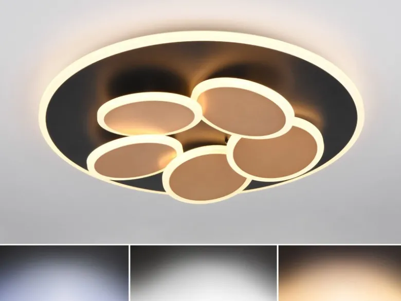 LED Deckenleuchte Schwarz Gold dimmbar mit Fernbedienung & Tageslicht Ø 49cm