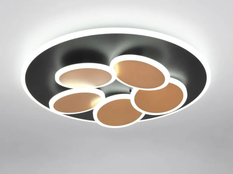LED Deckenleuchte Schwarz Gold dimmbar mit Fernbedienung & Tageslicht Ø 49cm