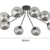 LED Deckenleuchte Schwarz mit 8 Glaskugeln Rauchglas, Breite 88cm