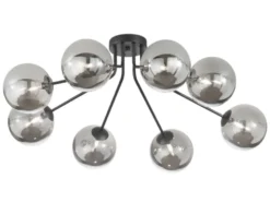 LED Deckenleuchte Schwarz mit 8 Glaskugeln Rauchglas, Breite 88cm
