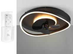 LED Deckenleuchte Schwarz mit Ventilator und Fernbedienung, Ø 50cm