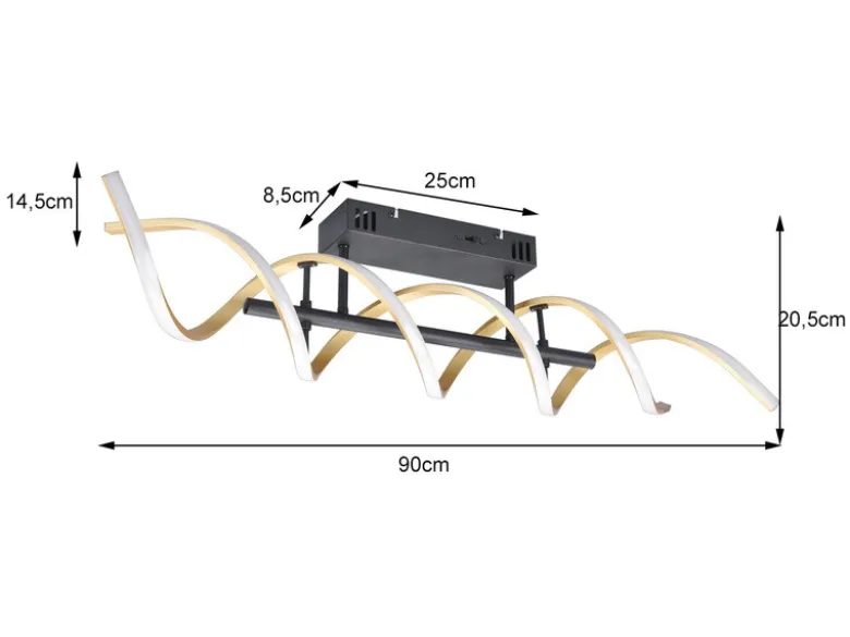 LED Deckenleuchte SEQUENCE hell & dimmbar über Schalter, Schwarz Gold, B: 90cm
