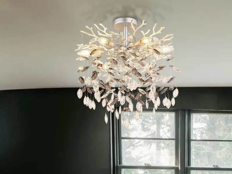 LED Deckenleuchte Silber 6-flammig Glas Kristall 2-farbig Ø 50cm