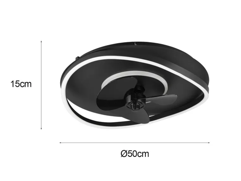 LED Deckenleuchte SORTLAND Schwarz mit Ventilator & Fernbedienung, Ø 50cm