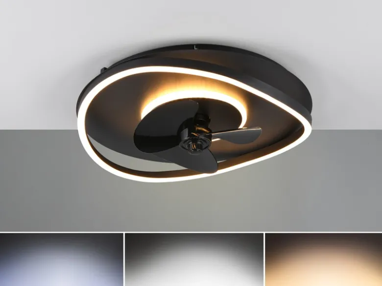 LED Deckenleuchte SORTLAND Schwarz mit Ventilator & Fernbedienung, Ø 50cm