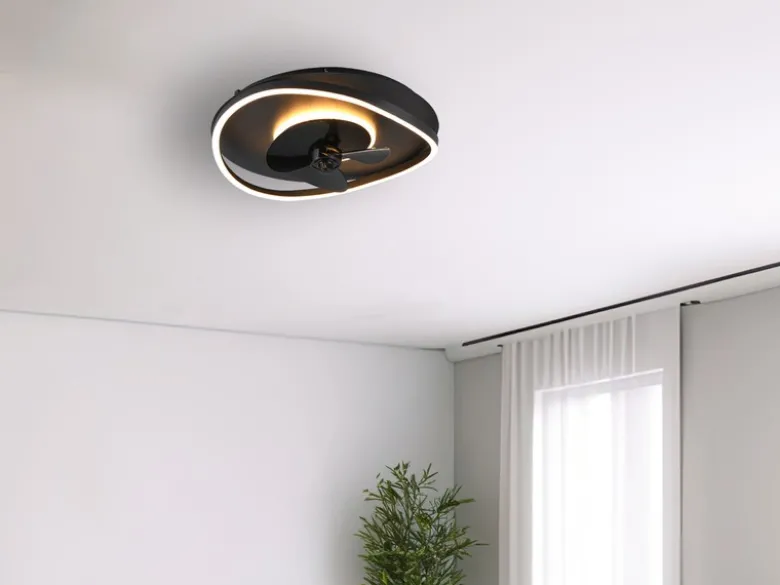 LED Deckenleuchte SORTLAND Schwarz mit Ventilator & Fernbedienung, Ø 50cm