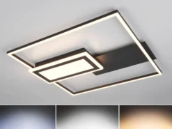 LED Deckenleuchte SPIRO mit Fernbedienung flach Schwarz, dimmbar, Breite 53cm
